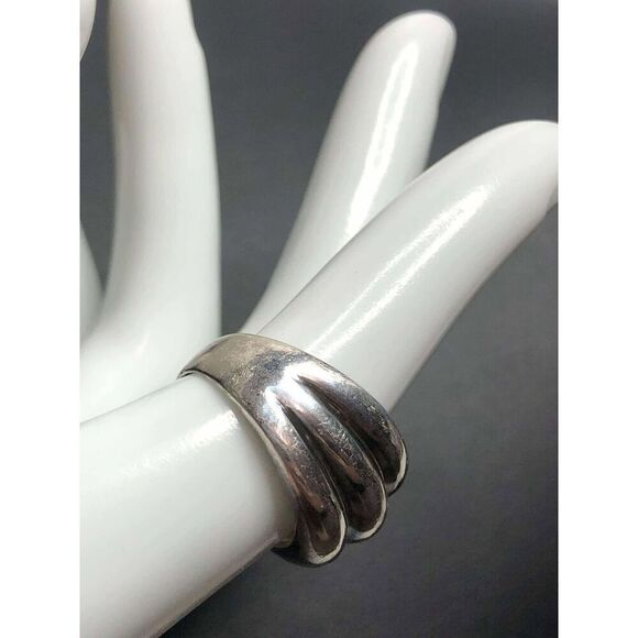 2119 Signed NF Sterling Silver Puffy Modernist Band Ring 3 Row Size 7  6.6 grams - Picture 2 of 3